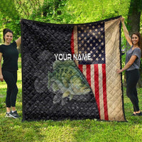 Custom Largemouth Bass Fishing Quilt American Flag and Bubble Texture Background - Wonder Print Shop
