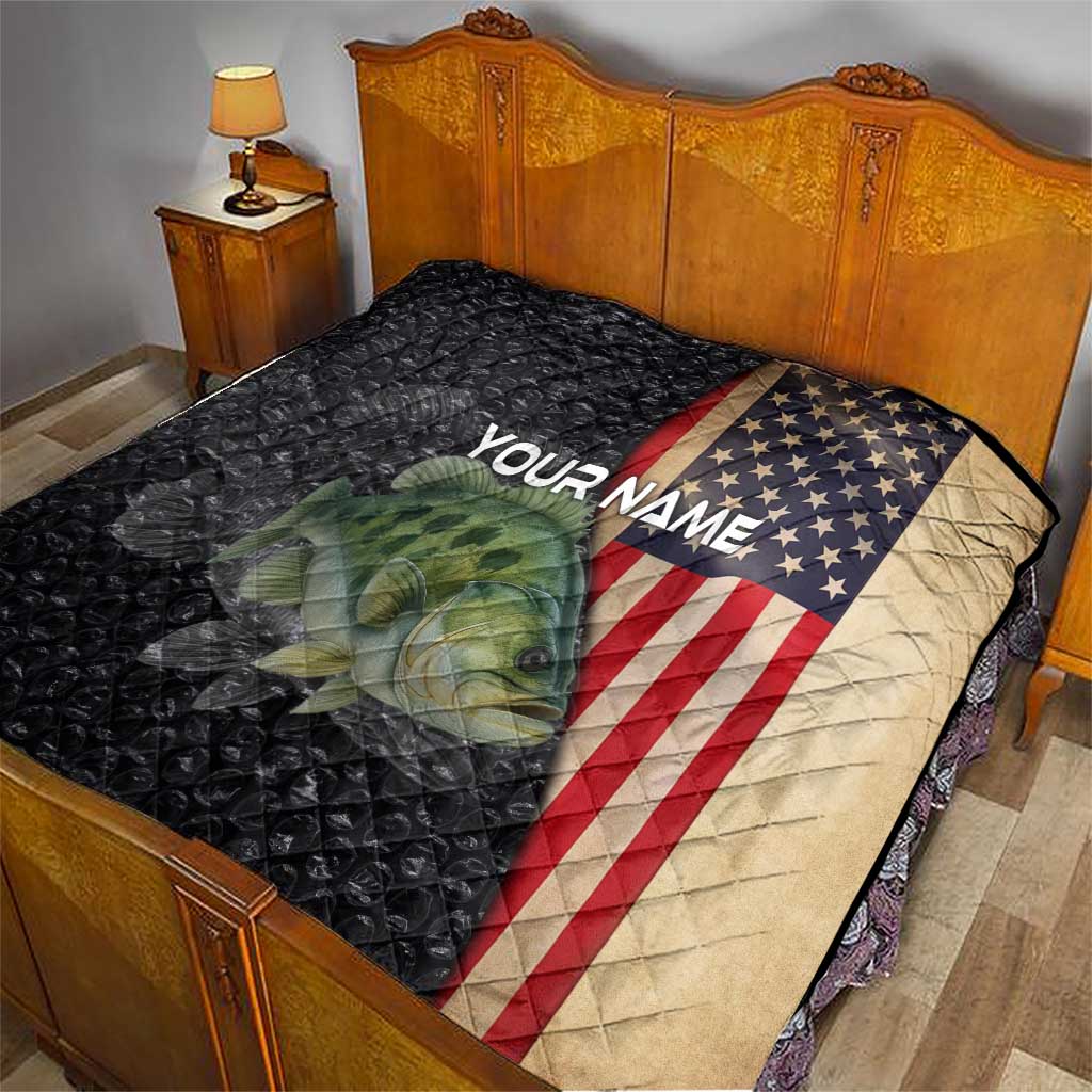 Custom Largemouth Bass Fishing Quilt American Flag and Bubble Texture Background - Wonder Print Shop
