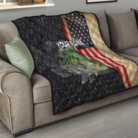 Custom Largemouth Bass Fishing Quilt American Flag and Bubble Texture Background - Wonder Print Shop