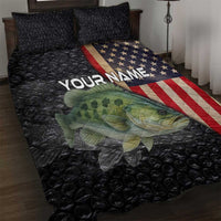 Custom Largemouth Bass Fishing Quilt Bed Set American Flag and Bubble Texture Background - Wonder Print Shop