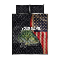 Custom Largemouth Bass Fishing Quilt Bed Set American Flag and Bubble Texture Background - Wonder Print Shop