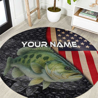 Custom Largemouth Bass Fishing Round Carpet American Flag and Bubble Texture Background - Wonder Print Shop