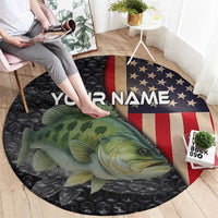 Custom Largemouth Bass Fishing Round Carpet American Flag and Bubble Texture Background - Wonder Print Shop