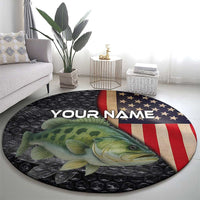 Custom Largemouth Bass Fishing Round Carpet American Flag and Bubble Texture Background - Wonder Print Shop