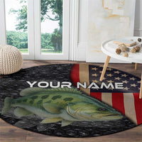 Custom Largemouth Bass Fishing Round Carpet American Flag and Bubble Texture Background - Wonder Print Shop