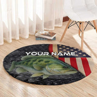 Custom Largemouth Bass Fishing Round Carpet American Flag and Bubble Texture Background - Wonder Print Shop
