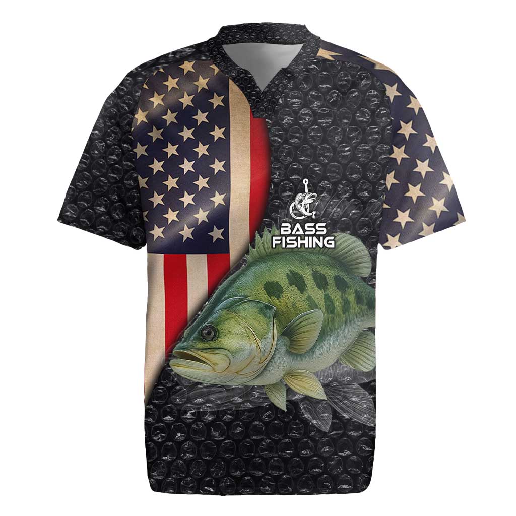 Custom Largemouth Bass Fishing Rugby Jersey American Flag and Bubble Texture Background - Wonder Print Shop