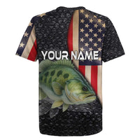 Custom Largemouth Bass Fishing Rugby Jersey American Flag and Bubble Texture Background - Wonder Print Shop