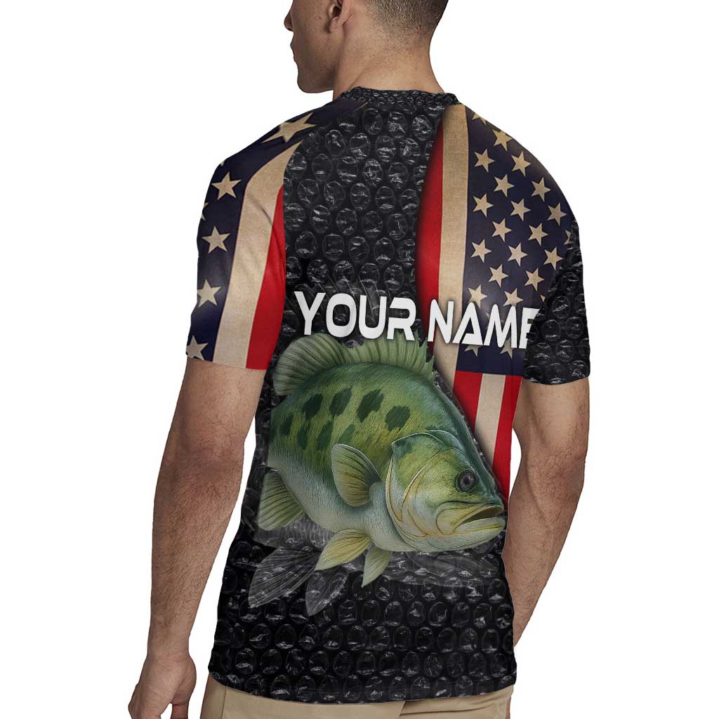 Custom Largemouth Bass Fishing Rugby Jersey American Flag and Bubble Texture Background - Wonder Print Shop