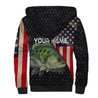 Custom Largemouth Bass Fishing Sherpa Hoodie American Flag and Bubble Texture Background - Wonder Print Shop