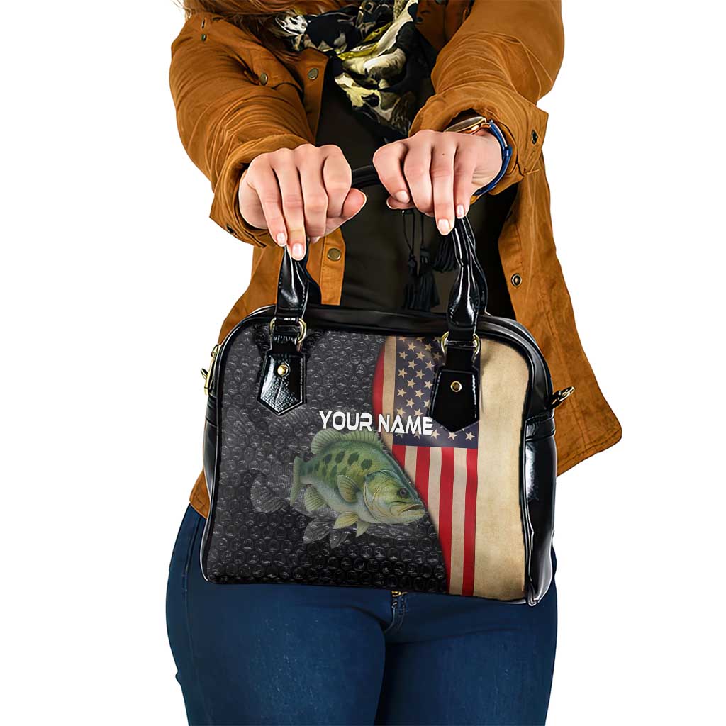 Custom Largemouth Bass Fishing Shoulder Handbag American Flag and Bubble Texture Background - Wonder Print Shop