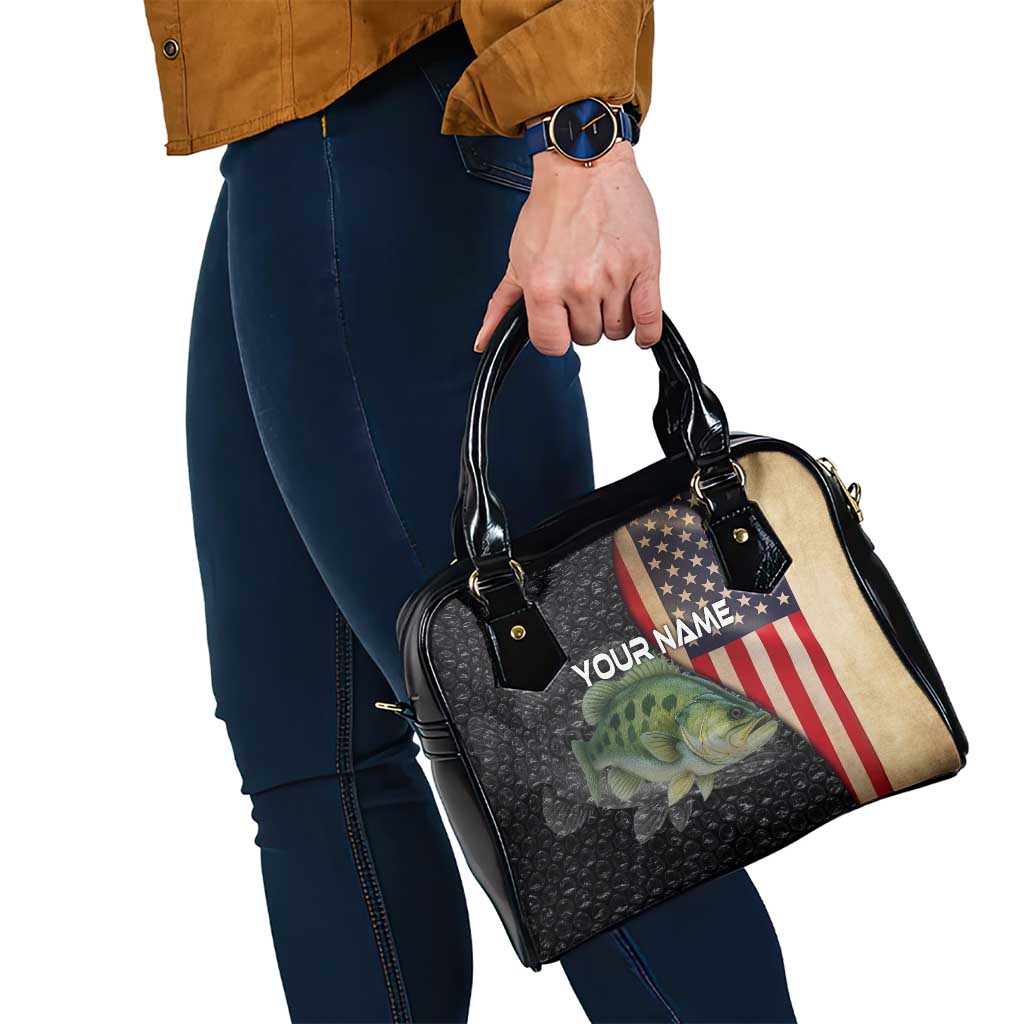 Custom Largemouth Bass Fishing Shoulder Handbag American Flag and Bubble Texture Background - Wonder Print Shop