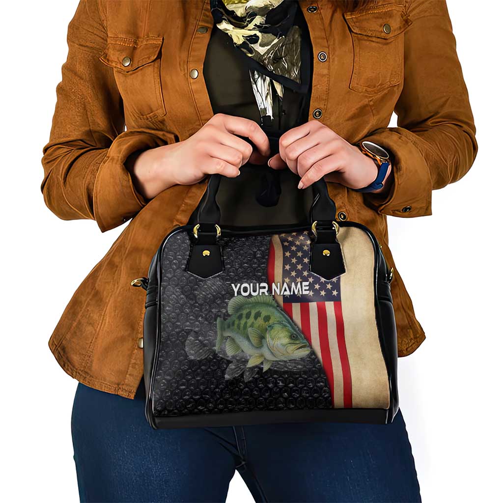 Custom Largemouth Bass Fishing Shoulder Handbag American Flag and Bubble Texture Background - Wonder Print Shop