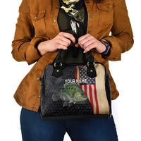 Custom Largemouth Bass Fishing Shoulder Handbag American Flag and Bubble Texture Background - Wonder Print Shop