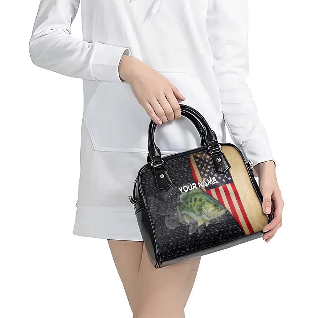 Custom Largemouth Bass Fishing Shoulder Handbag American Flag and Bubble Texture Background - Wonder Print Shop