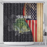 Custom Largemouth Bass Fishing Shower Curtain American Flag and Bubble Texture Background - Wonder Print Shop