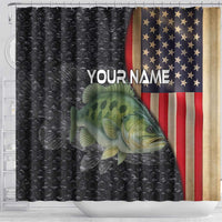 Custom Largemouth Bass Fishing Shower Curtain American Flag and Bubble Texture Background - Wonder Print Shop