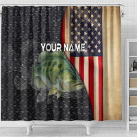 Custom Largemouth Bass Fishing Shower Curtain American Flag and Bubble Texture Background - Wonder Print Shop