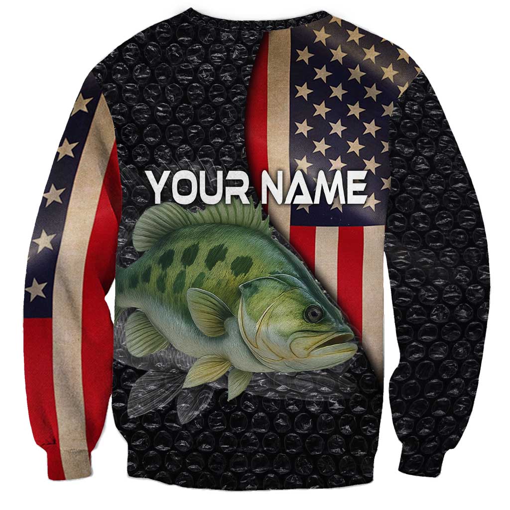 Custom Largemouth Bass Fishing Sweatshirt American Flag and Bubble Texture Background - Wonder Print Shop