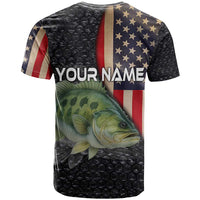Custom Largemouth Bass Fishing T Shirt American Flag and Bubble Texture Background - Wonder Print Shop