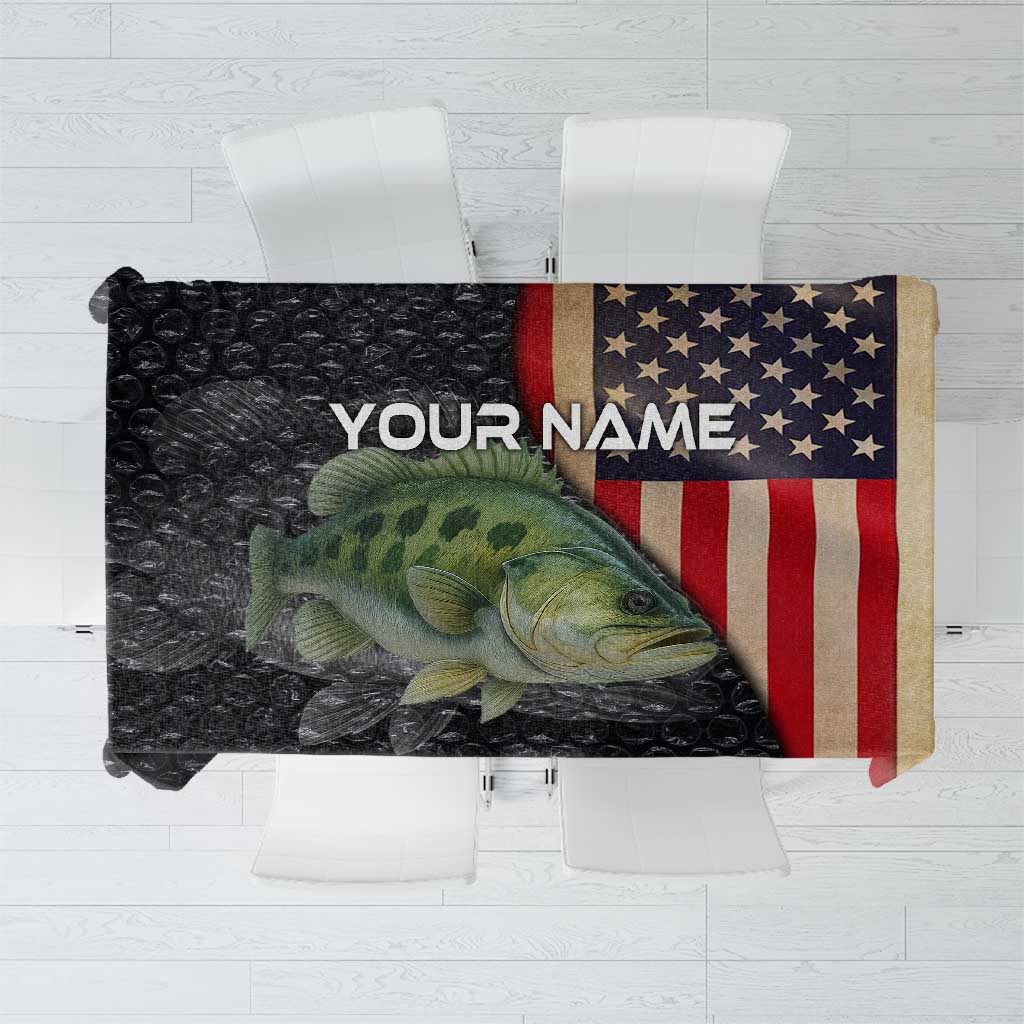 Custom Largemouth Bass Fishing Tablecloth American Flag and Bubble Texture Background - Wonder Print Shop