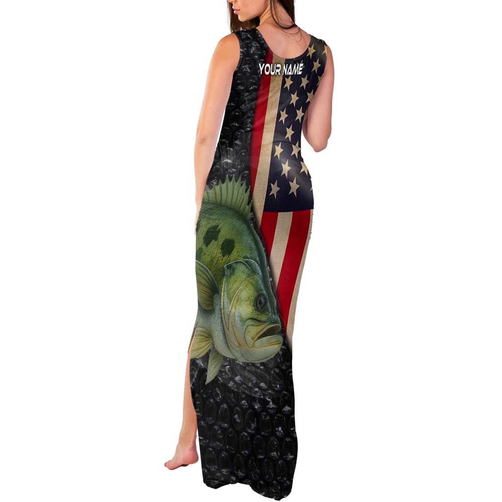 Custom Largemouth Bass Fishing Tank Maxi Dress American Flag and Bubble Texture Background - Wonder Print Shop