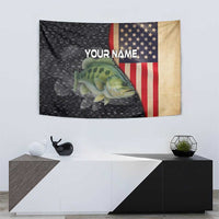 Custom Largemouth Bass Fishing Tapestry American Flag and Bubble Texture Background - Wonder Print Shop
