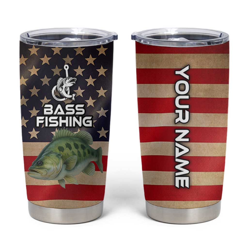 Custom Largemouth Bass Fishing Tumbler Cup American Flag and Bubble Texture Background - Wonder Print Shop