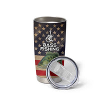 Custom Largemouth Bass Fishing Tumbler Cup American Flag and Bubble Texture Background - Wonder Print Shop