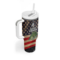 Custom Largemouth Bass Fishing Tumbler With Handle American Flag and Bubble Texture Background - Wonder Print Shop