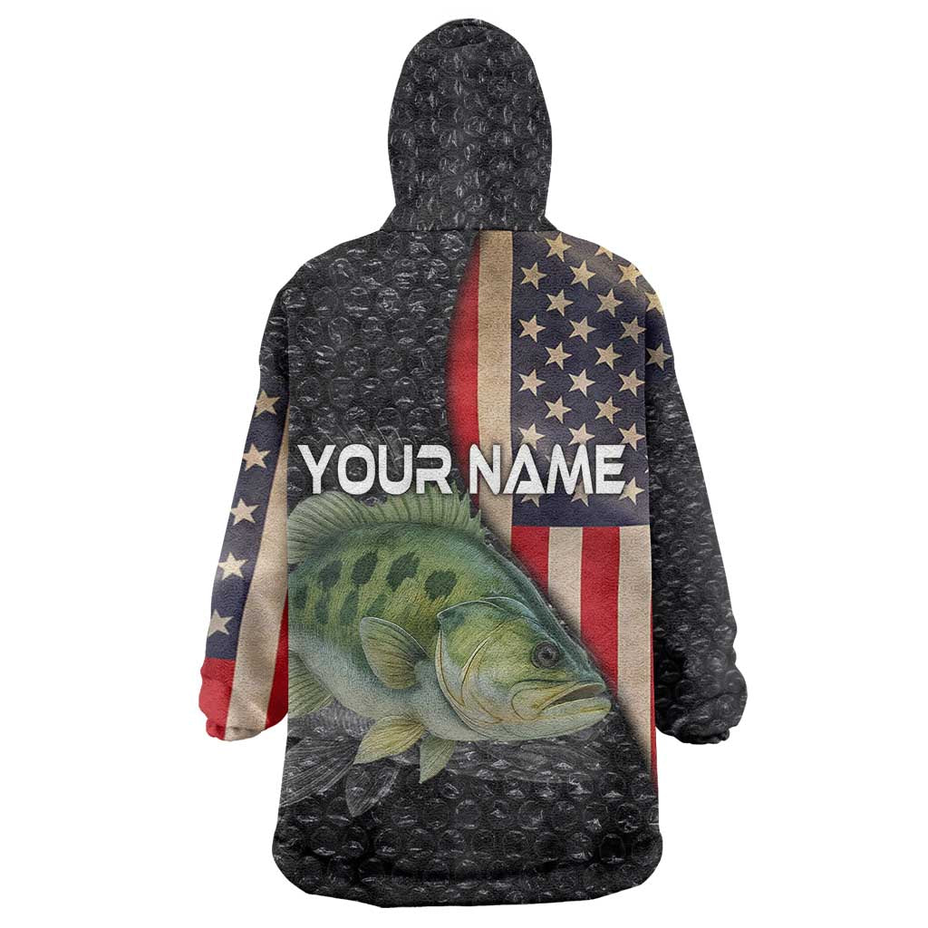 Custom Largemouth Bass Fishing Wearable Blanket Hoodie American Flag and Bubble Texture Background - Wonder Print Shop