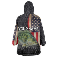 Custom Largemouth Bass Fishing Wearable Blanket Hoodie American Flag and Bubble Texture Background - Wonder Print Shop