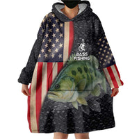 Custom Largemouth Bass Fishing Wearable Blanket Hoodie American Flag and Bubble Texture Background - Wonder Print Shop