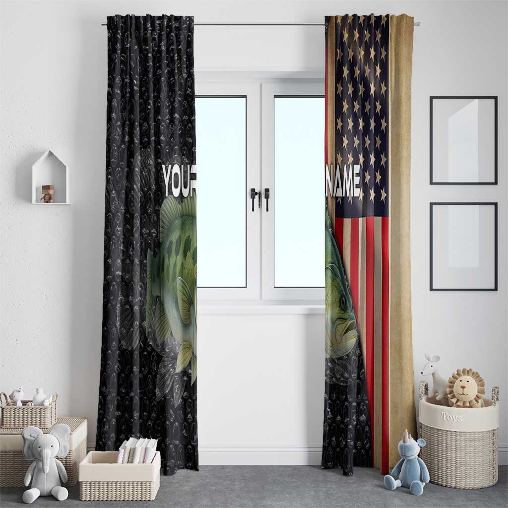 Custom Largemouth Bass Fishing Window Curtain American Flag and Bubble Texture Background - Wonder Print Shop