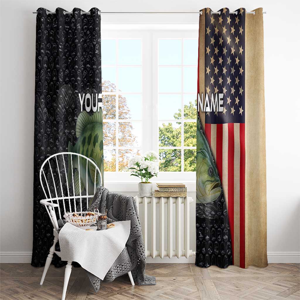 Custom Largemouth Bass Fishing Window Curtain American Flag and Bubble Texture Background - Wonder Print Shop