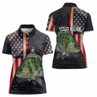 Custom Largemouth Bass Fishing Women Polo Shirt American Flag and Bubble Texture Background - Wonder Print Shop