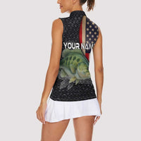 Custom Largemouth Bass Fishing Women Sleeveless Polo Shirt American Flag and Bubble Texture Background - Wonder Print Shop