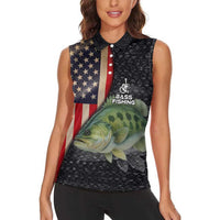 Custom Largemouth Bass Fishing Women Sleeveless Polo Shirt American Flag and Bubble Texture Background - Wonder Print Shop