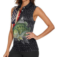 Custom Largemouth Bass Fishing Women Sleeveless Polo Shirt American Flag and Bubble Texture Background - Wonder Print Shop