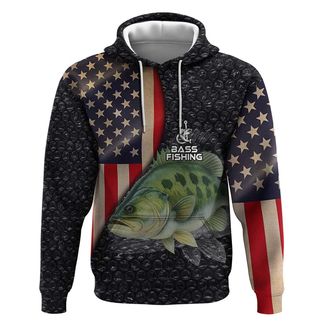 Custom Largemouth Bass Fishing Zip Hoodie American Flag and Bubble Texture Background - Wonder Print Shop