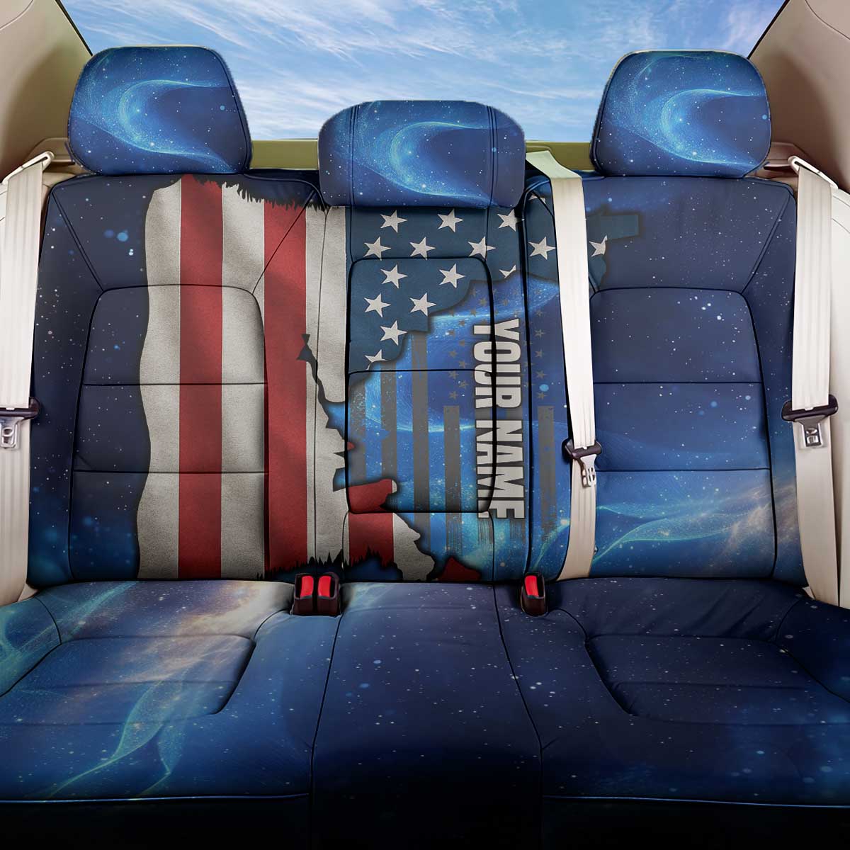 Custom American Flag Universe Patriotic Back Car Seat Cover Blue Galaxy Sky Graphic Design - Wonder Print Shop