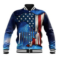 Custom American Flag Universe Patriotic Baseball Jacket Blue Galaxy Sky Graphic Design - Wonder Print Shop