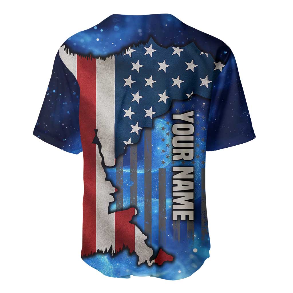 Custom American Flag Universe Patriotic Baseball Jersey Blue Galaxy Sky Graphic Design - Wonder Print Shop