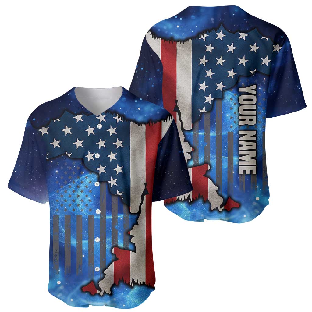 Custom American Flag Universe Patriotic Baseball Jersey Blue Galaxy Sky Graphic Design - Wonder Print Shop
