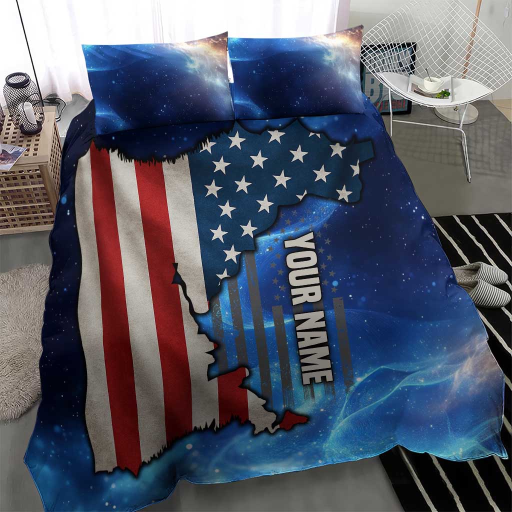 Custom American Flag Universe Patriotic Bedding Set Blue Galaxy Sky Graphic Design - Wonder Print Shop