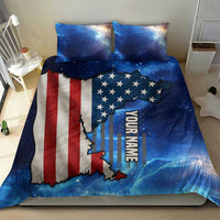 Custom American Flag Universe Patriotic Bedding Set Blue Galaxy Sky Graphic Design - Wonder Print Shop