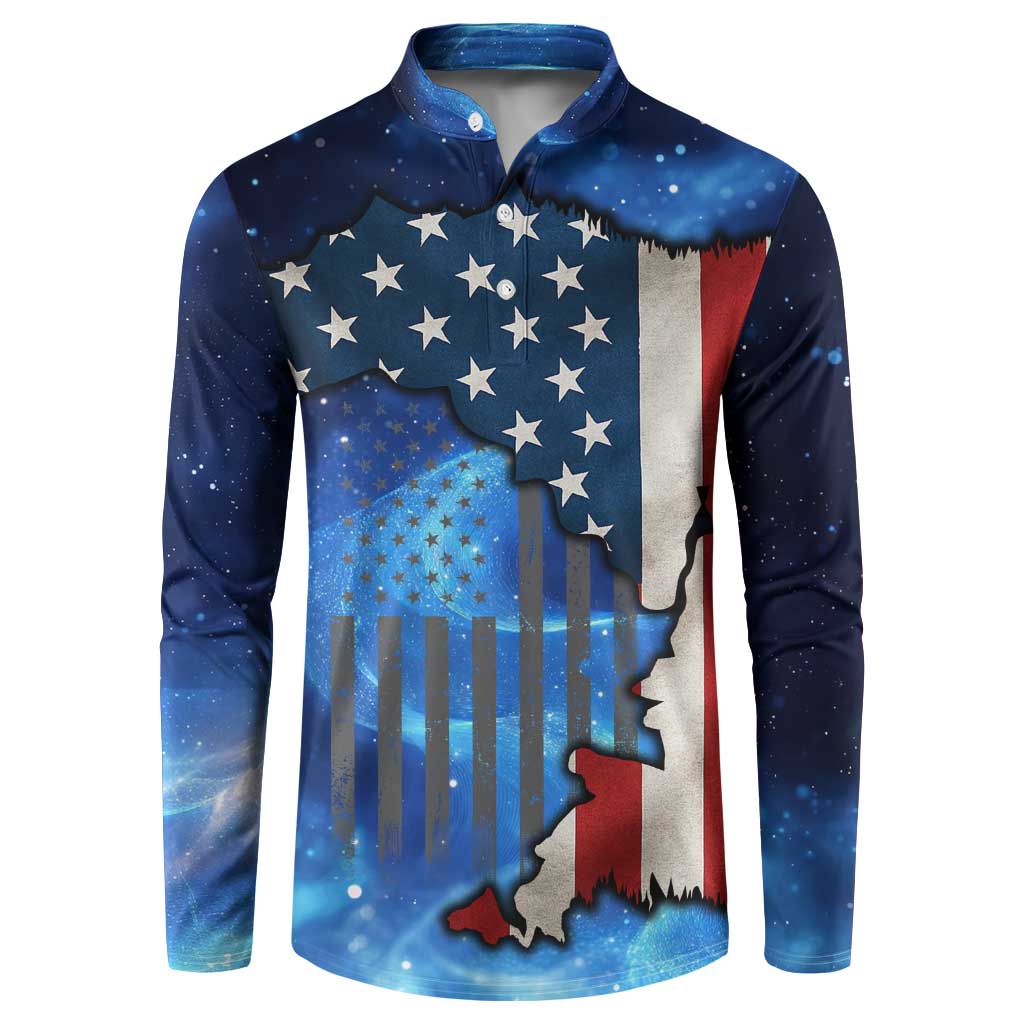 Custom American Flag Universe Patriotic Button Sweatshirt Blue Galaxy Sky Graphic Design - Wonder Print Shop
