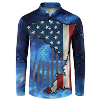 Custom American Flag Universe Patriotic Button Sweatshirt Blue Galaxy Sky Graphic Design - Wonder Print Shop