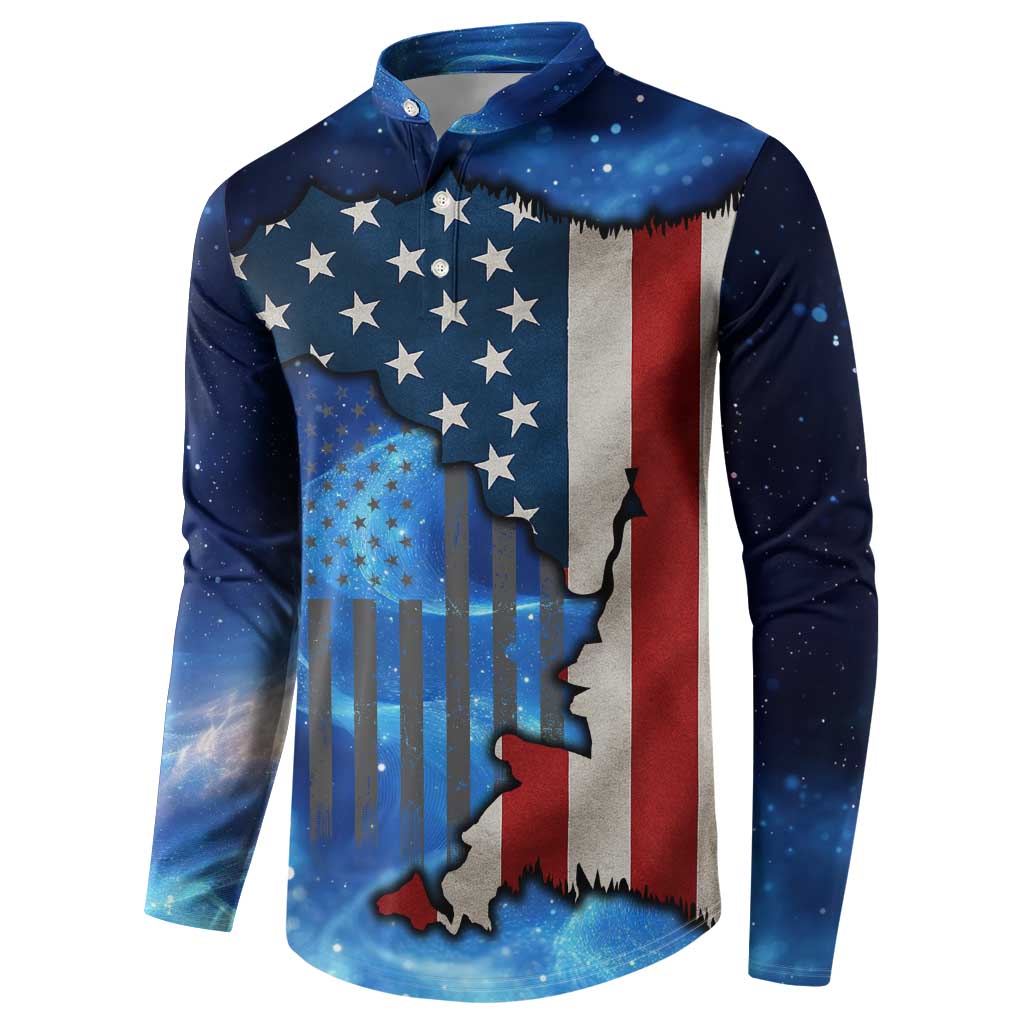 Custom American Flag Universe Patriotic Button Sweatshirt Blue Galaxy Sky Graphic Design - Wonder Print Shop