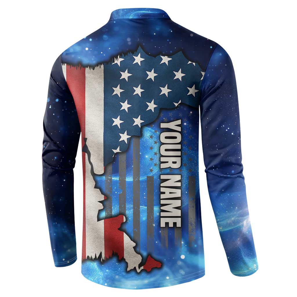 Custom American Flag Universe Patriotic Button Sweatshirt Blue Galaxy Sky Graphic Design - Wonder Print Shop